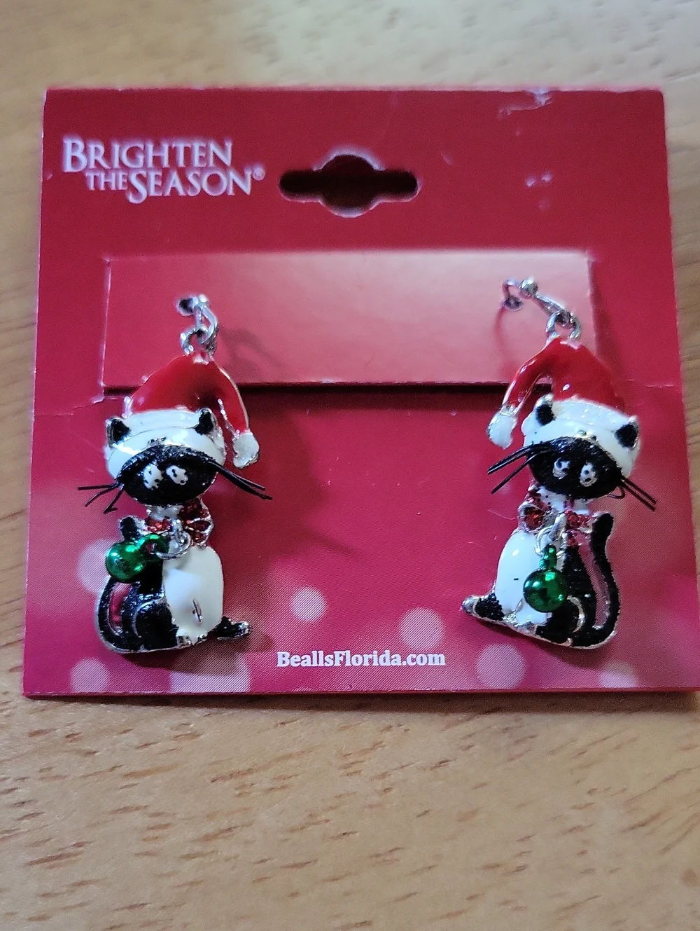Brighten The Season Christmas Cat Santa Earrings - Red, White, Black